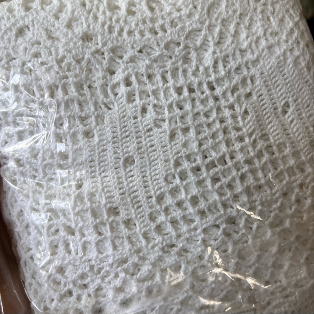 Vintage Hand Crochet Lace Tablecloth White 36” Round New